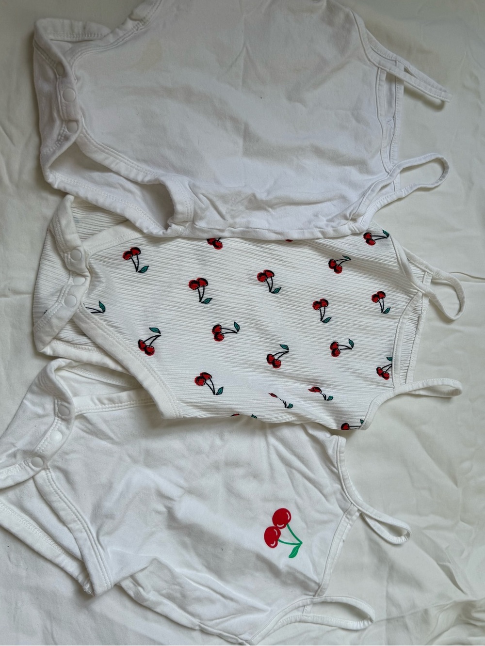 White Cherry Print Tank Bodysuit - Set of 3